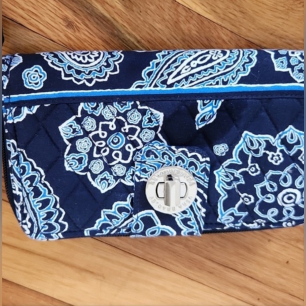 Vera Bradley Navy Blue Quilted Wallet with Light Blue Paisley